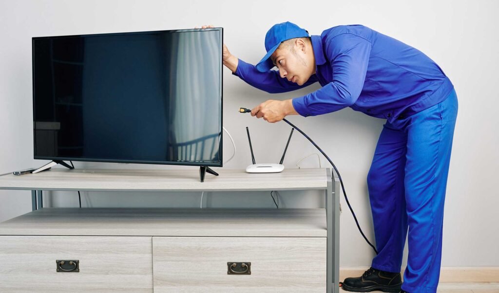 Onida TV Repair specialist repairing television motherboard